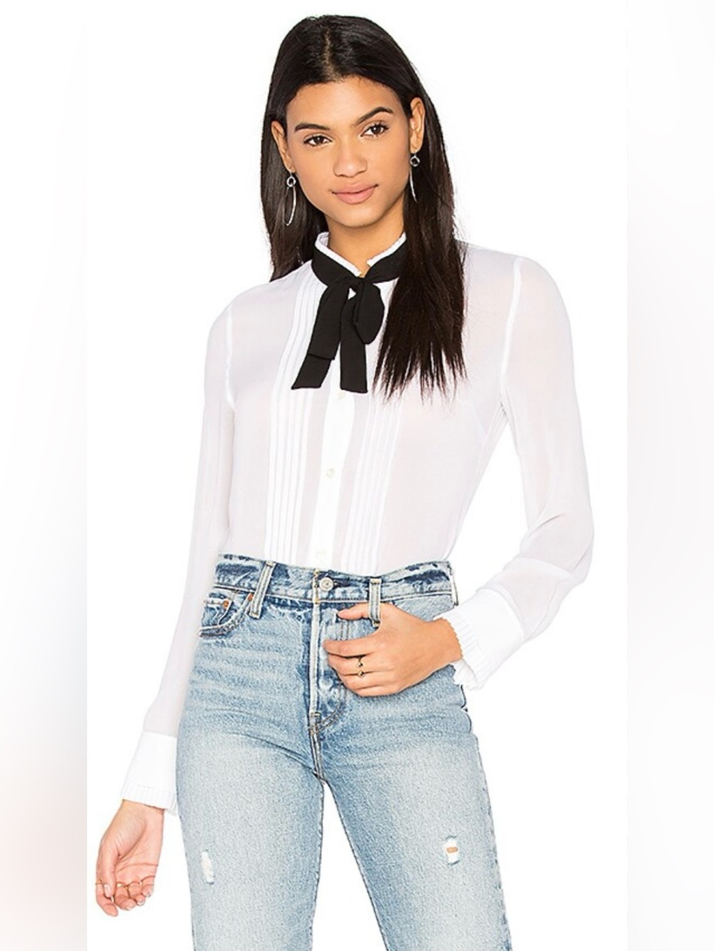 FRAME  Edwardian Blouse in Blanc Long Sleeve Smocked Blouse Top-Size S